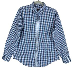 Port Authority Shirt Womens Medium Blue Purple Gingham Check Button Long Sleeve